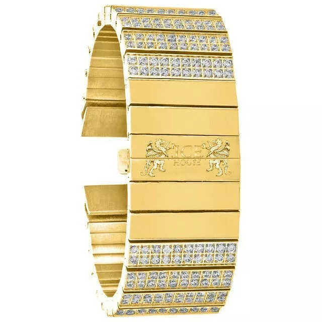 Solid Stainless Steel Gold Tone  CNC Simulated Diamond  Watch Band 24 mm