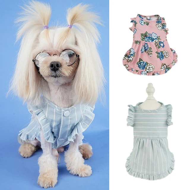 Welpe Rock Hund Bekleidung Katze Kleid Haustier Knöpfe Design Sommer Blumen