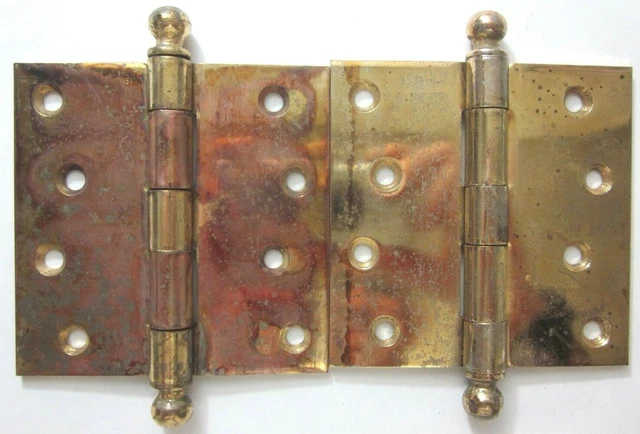 Pair McKinney 4" Square Brass Plated Mortise Barn Farm Door Ball Hinges Antique