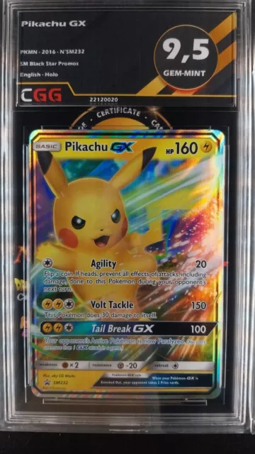 Pikachu GX gradée CGG 9,5 Gem-Mint ENGLISH SM Black Star Promos SM232 22120020