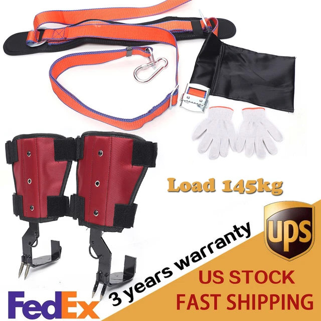 2 Gears Tree Climbing Spikes Tool Safety Belt Rope w/ Carabiner Anti-skid 145kg