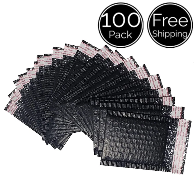 100 Pack 4 ½ x 5 Inches Size Black Poly Plastic Padded Bubble Mailers Envelopes