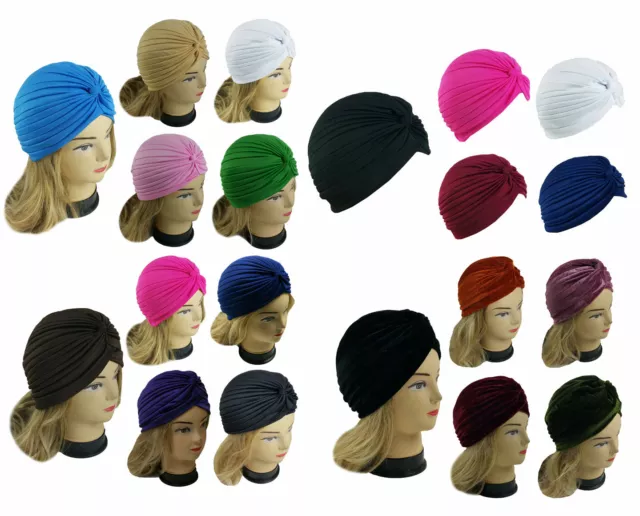 5 Mujer Elástico Turbante para Cabeza Banda Quimio Hijab Plisado Indio Gorra