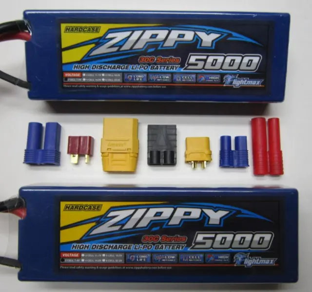 2X ZIPPY 5000mAh 2S 7.4V 30C-40C LIPO BATTERY HXT 4MM XT60/90 EC3/5 TRX DEANS T