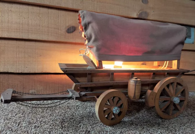 Vintage Handmade Conestoga Wooden Western Covered Wagon Lamp - Cowboy Man Cave