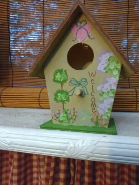 Hand Painted Floral Tabletop Wood Birdhouse.