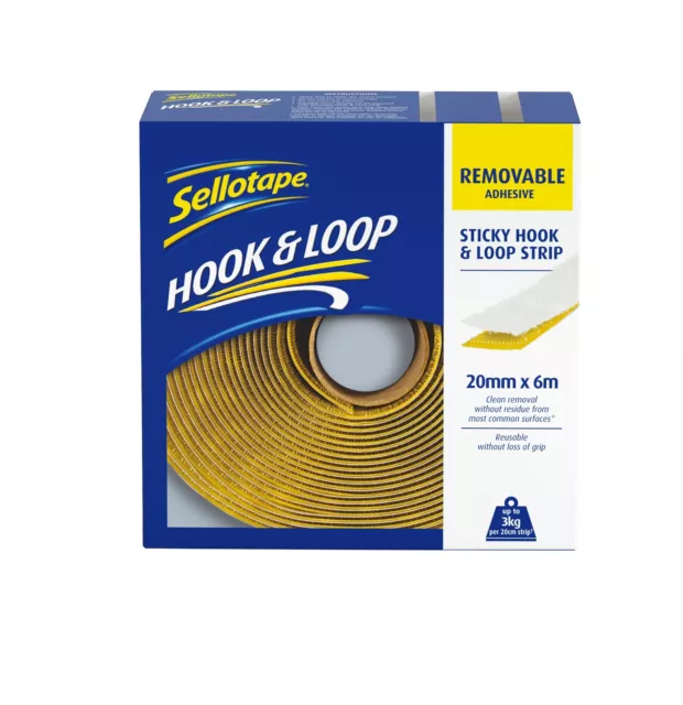 Sellotape Sticky Hook & Loop, Adhesive Strips for Temporary or Permanent Mountin