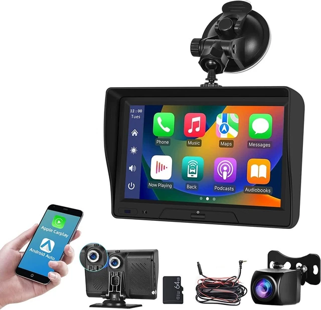 7" Car Radio Stereo Portable Wireless Apple CarPlay Android Auto Front+ Rear Cam