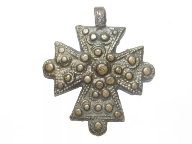 09J15 Ancien Pendentif En Bronze Croix Copte Ethiopie Art Tribal Africain