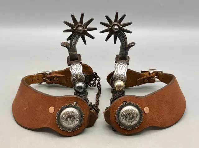 California Style Spurs With Leather Straps and Nice Conchos