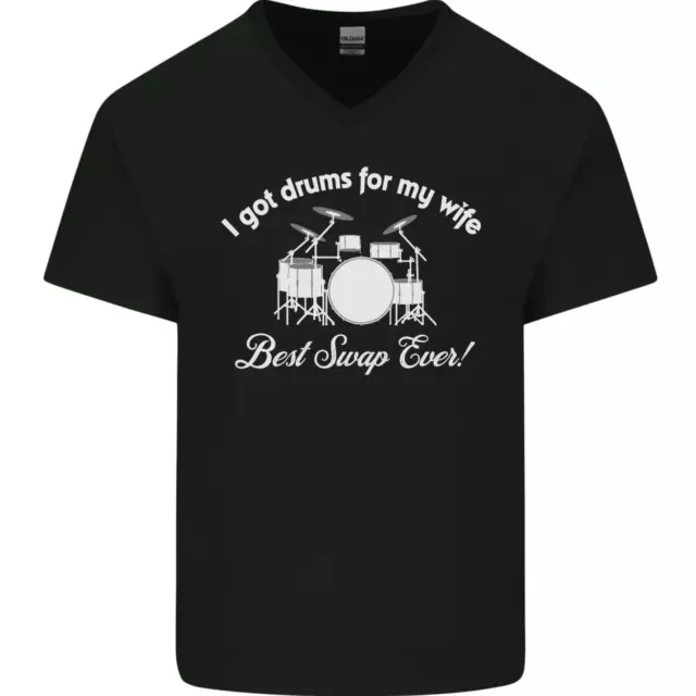 Batteria per My Wife Batterista Drumming Uomo Scollo A V Cotone T-Shirt