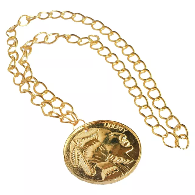 Golden Medallion Rapper Necklace 70'S Disco Fancy Dress Costume Accessory