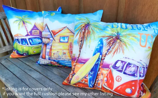 DEBORAH BROUGHTON ART Pillow Cushion COVER Surf Beach Kombi Australian - 50x50cm