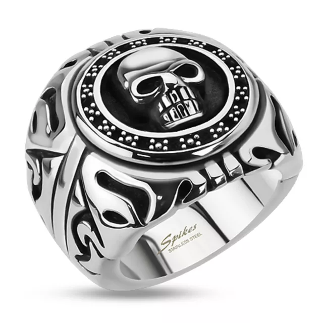 Totenkopf Ring Siegel Shield Edelstahl Massiv Biker Gothic silber Herren Männer