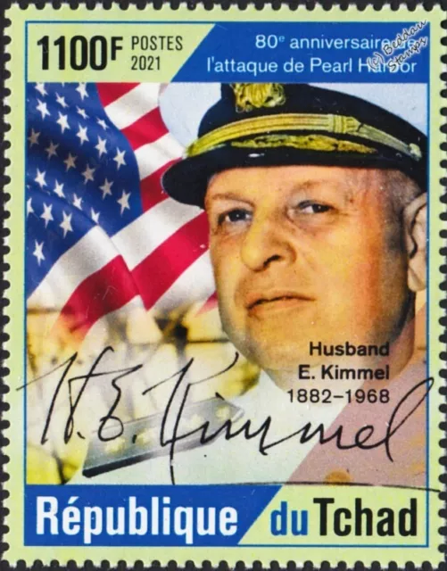 WWII 1941 Pearl Harbor Commander Admiral HUSBAND E. KIMMEL Stamp (2021 Chad)