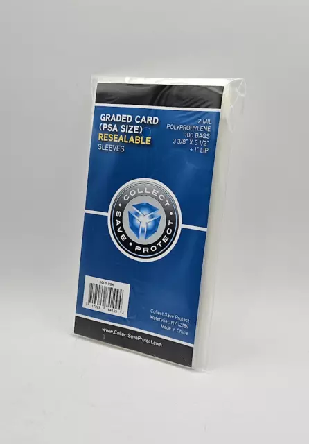 (100-Count) CSP Graded Card Sleeves - PSA Size - Resealable - 2 mil Poly Bags