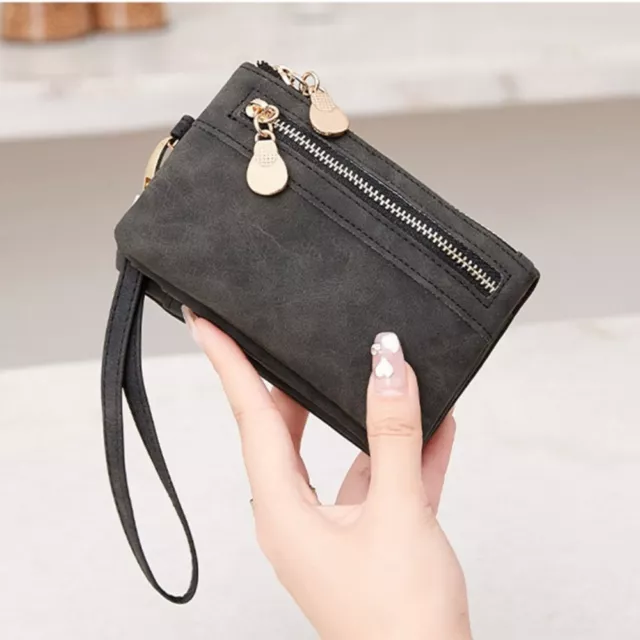 PU Leather Card Holder Double Zipper Multi-layer Purse Small Short Wallet