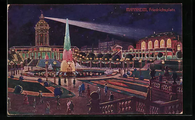 Mannheim, Jubiläums-Ausstellung 1907, Friedrichsplatz, Ansichtskarte 1907