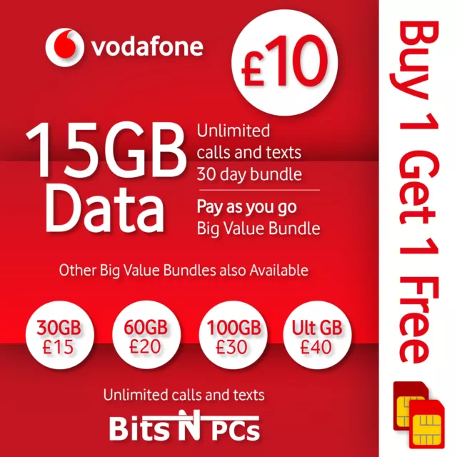 Vodafone Pay As You Go SIM Card - BUY ONE GET 1 FREE!