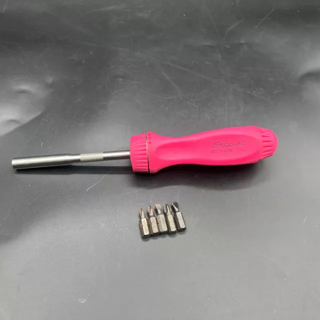 Snap-On SSDMR4B Pink Ratcheting Screwdriver with 5 Bits READ