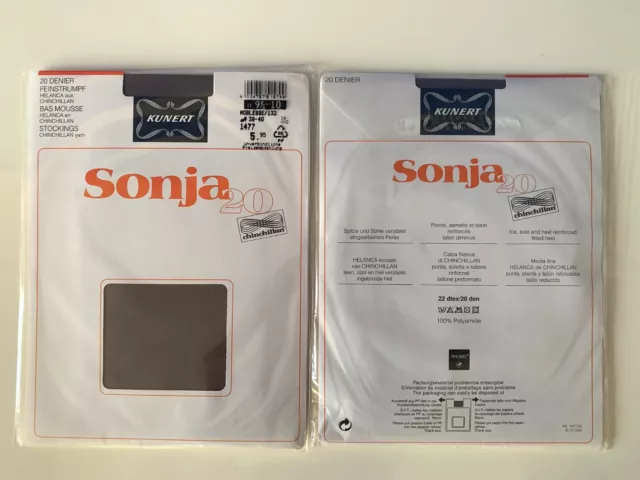 2 paia scafi fini Kunert Sonja senza cuciture taglia 9,5-10 nylon 20 Den Stockings IMBALLO ORIGINALE