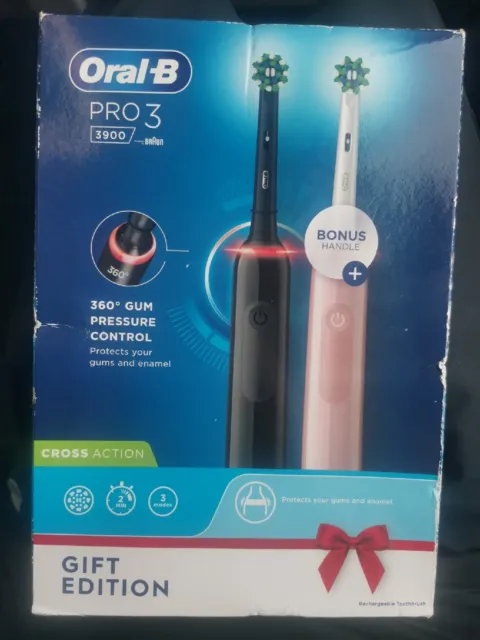 Oral-B Pro 3-3900 elektrische Zahnbürsten - rosa/schwarz (2er-Pack)