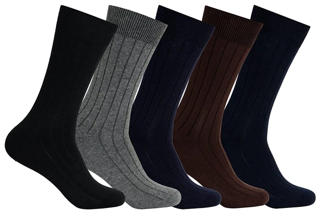 Men's full length Socks Cotton Classic Ribbed Socks Combo -Pack of 5