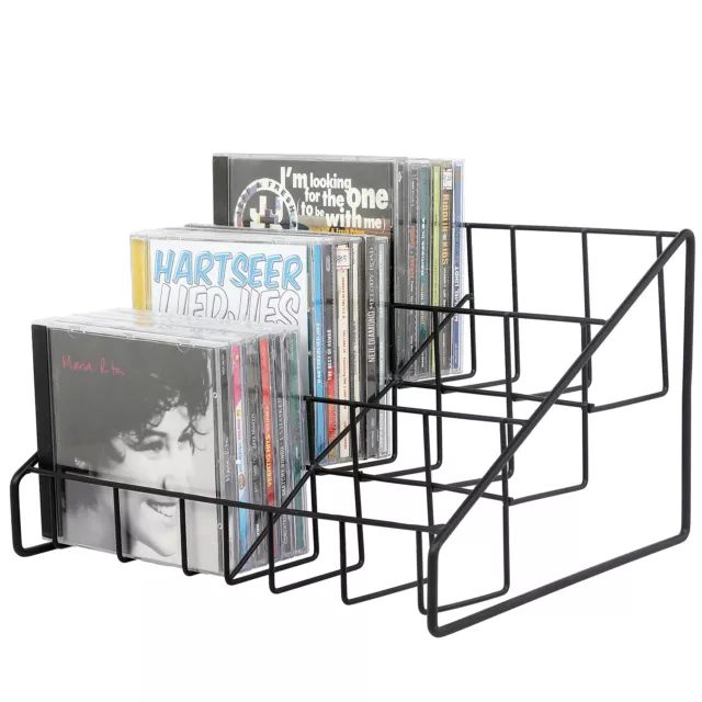 Matte Black Metal Wire CD Holder Storage Stand, 3 Tier Media Jewel Case Rack