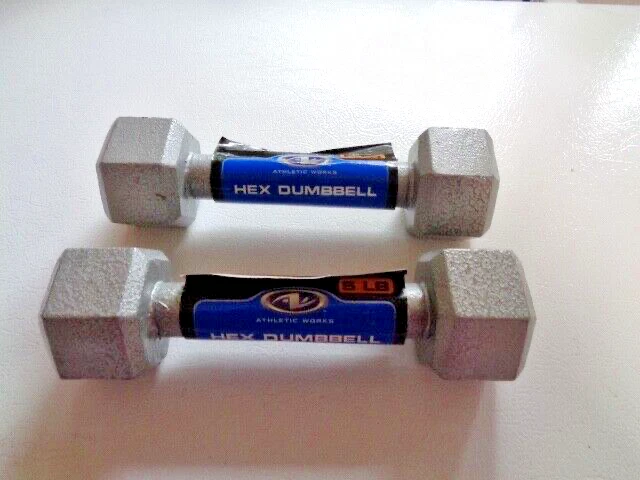 New Pair of 5Lb Cast Iron Hex Dumbbell Hand Weights Athletic Works 10lbs Total