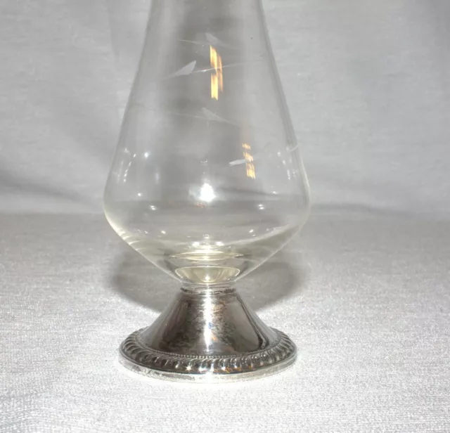 Duchin Sterling Silver Weighted Base Etched Glass Vase 10'' 3
