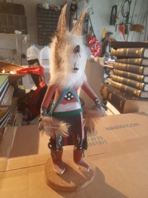 VTG Native American Indian Wolf Man Kachina Doll Signed Hopi Folk Art 11"