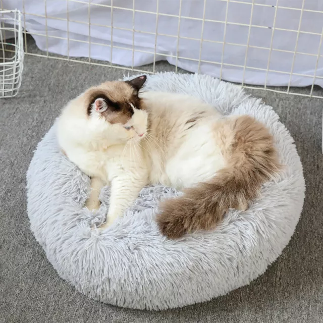 Donut Plush Pet Dog Cat Bed Fluffy Soft Warm Calming Bed Sleeping Kennel Nest WF 3