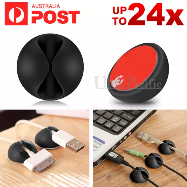 Adhesive Silicone USB Cable Cord Lead Management Organiser Sticker Winder Holder