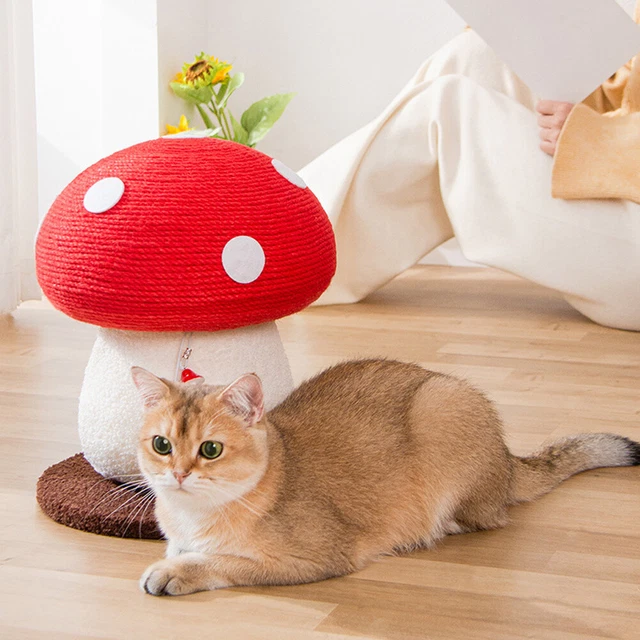 Pet Cat Kitten Scratching Post Mushroom Design Sisal Scratcher Activity Play Toy