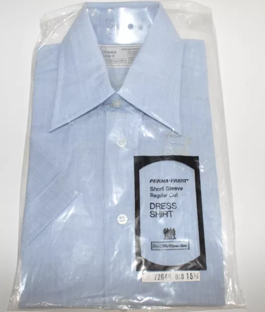 Vintage Sears The Mens Store Dress Shirt 15 1/2 Spread Blue Short Sleeve NOS