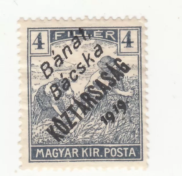 Hungary 1919. Serbian Occupation. 4f OP Banat Bacska. Koztarsasag SC# 10N25. MNH