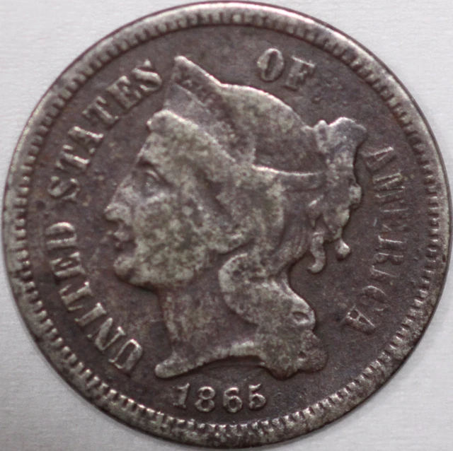 1865-P Three Cent Piece, Copper/Nickel. Over 100 years old [SN02]
