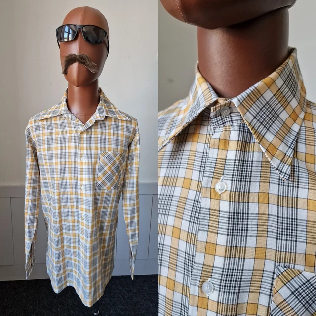 CAMICIA VINTAGE ANNI '70 COLLARE PUGNALE! Grande | Discoteca Mod Policotone Multi Check ZD97