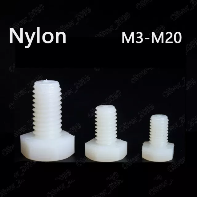 M3-M20 Weiß Kunststoff Nylon Sechskantschrauben Maschinen Gewindeschraube DIN933