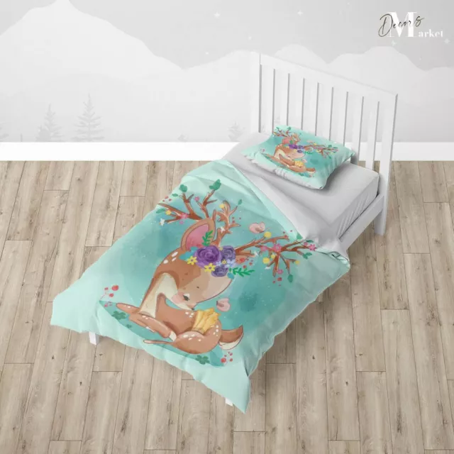 Bambi Deer Kids Animal Green Duvet Cover Sets Zipper And Pillow Cover 3