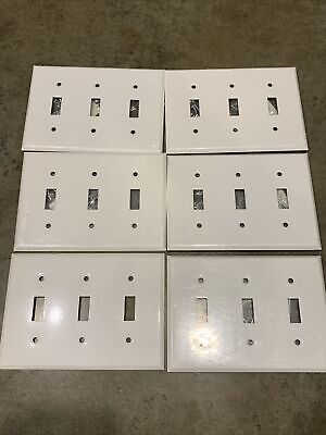 Lote de 6 placas de pared de metal pintadas de blanco liso de morera 3 interruptores