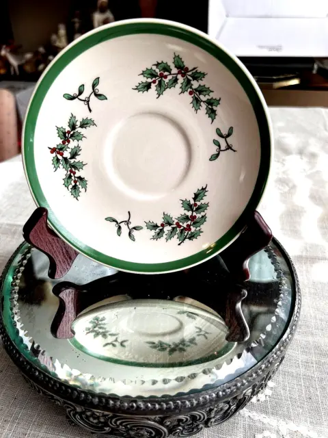 VINTAGE SPODE 'CHRISTMAS TREE' SAUCER FOR COFFEE OR TEACUP - 1980s - ENGLAND SET