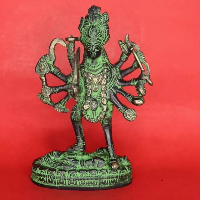 Handmade Brass Goddess Kali Standing on Shiva's Chest Figure Durga Kaali Statue