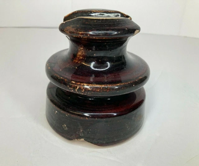 Vintage Ceramic Insulator Locke Hi-Top 77 Brown USA Couple Chips SEE Photos 2