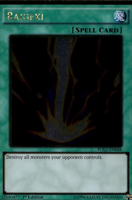 thumbnail image 2 of Raigeki - MGED-EN038 - Premium Gold Rare 1st Edition Yugioh Card - Near Mint Condition 2 of 11