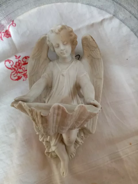 Rare Antique Large Benitier Angel Biscuit N°121 Stamp M & F Height 23Cm