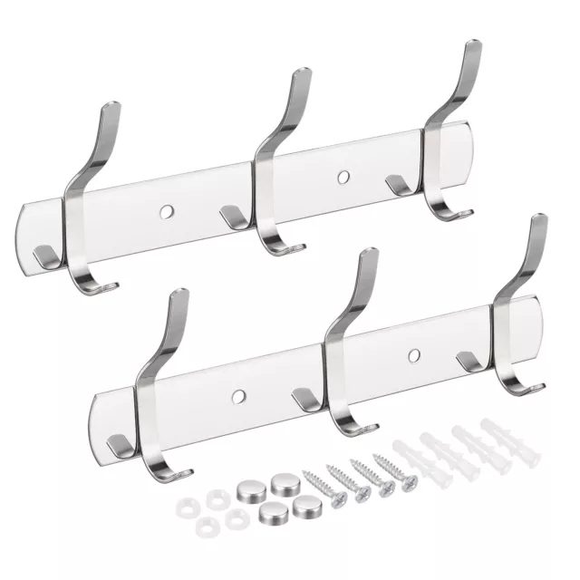 Coat Hook Rack Wall Mounted with 3 Hooks Hook Rail Wall Hangers Silver 2Pcs