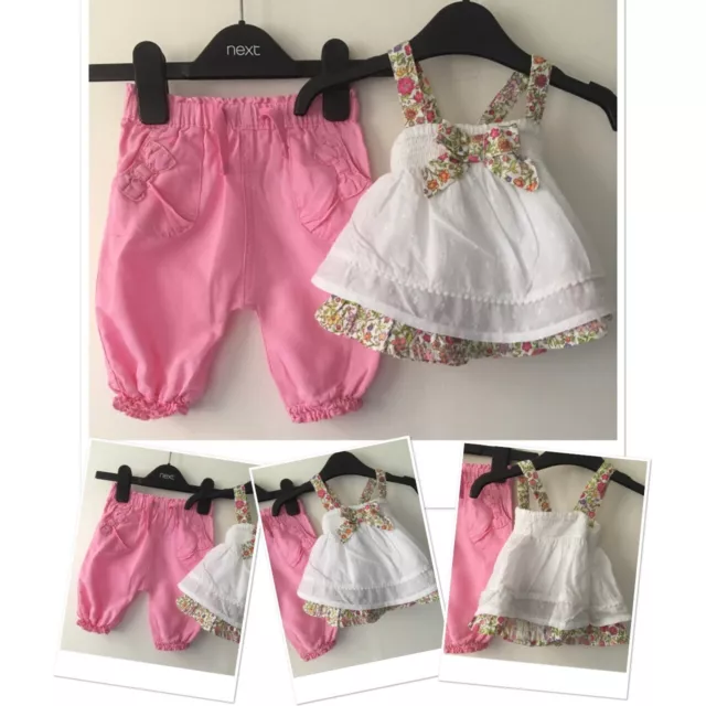 Next Baby girls spring summer bottoms & monsoon pretty tunic Outfit 0-3 Months
