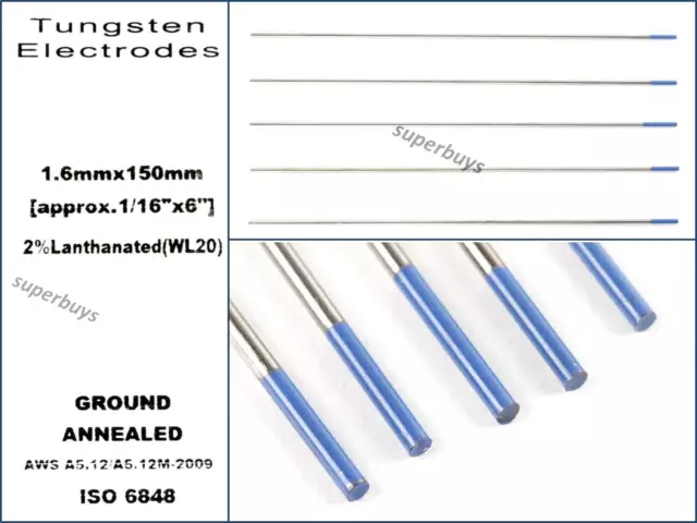 5pcs 1.6mm x 150mm Tig Welding Tungsten Electrode Blue 2% Lanthanated WL20 Weld