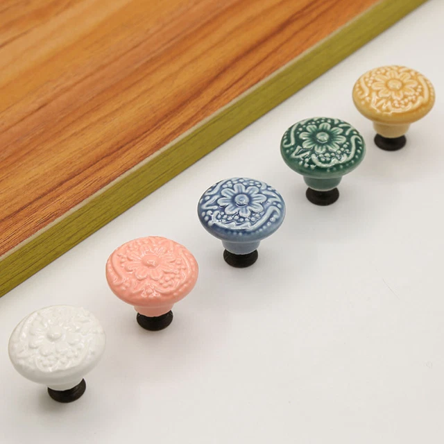 4 PCS Furniture Knob Ceramic Handle White Drawers Exterior Doors 3